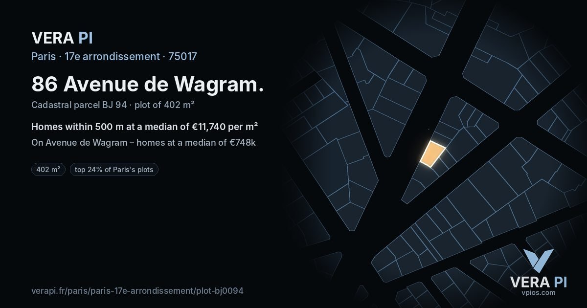 86 Avenue de Wagram, 17e arrondissement at night – the plot lit, the parcels around coloured by the prices near them