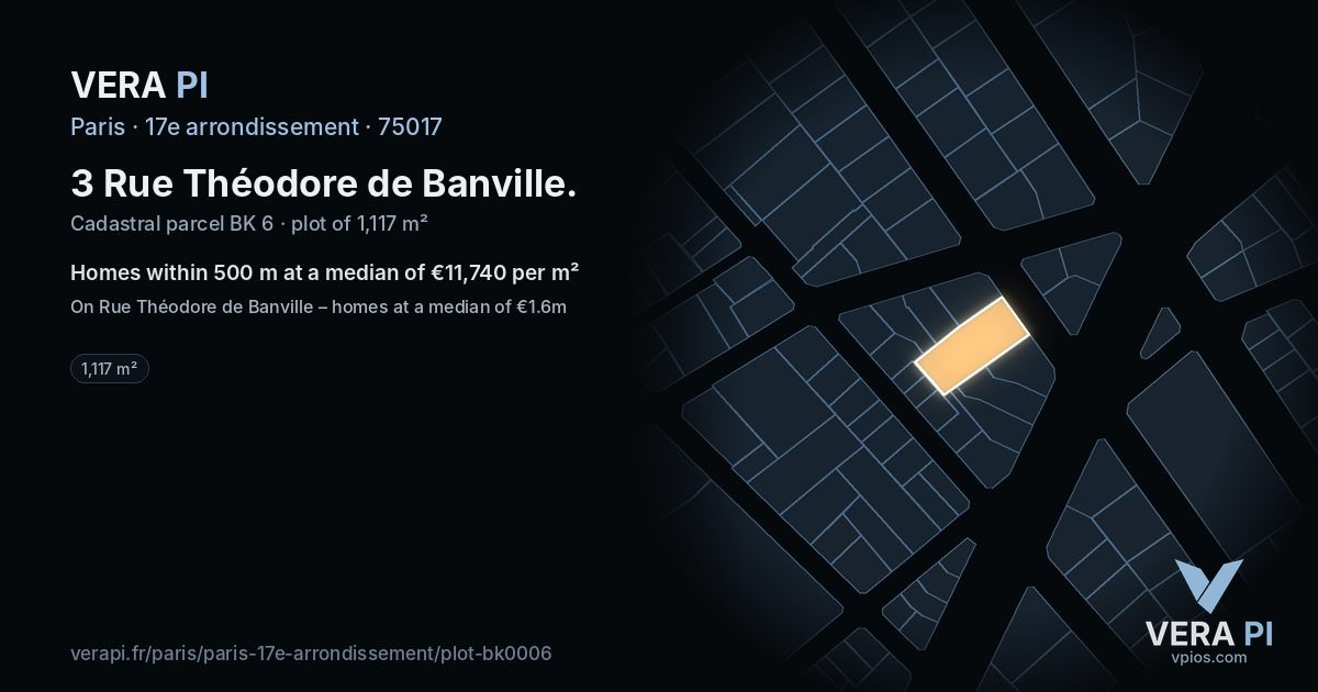 3 Rue Théodore de Banville, 17e arrondissement at night – the plot lit, the parcels around coloured by the prices near them