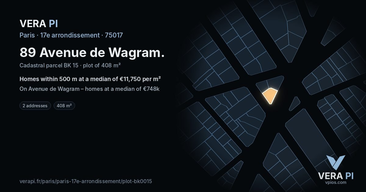 89 Avenue de Wagram, 17e arrondissement at night – the plot lit, the parcels around coloured by the prices near them