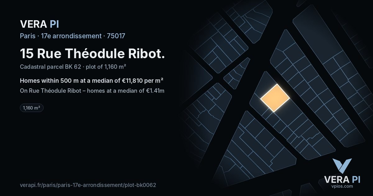 15 Rue Théodule Ribot, 17e arrondissement at night – the plot lit, the parcels around coloured by the prices near them