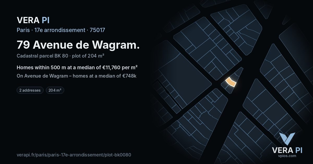 79 Avenue de Wagram, 17e arrondissement at night – the plot lit, the parcels around coloured by the prices near them
