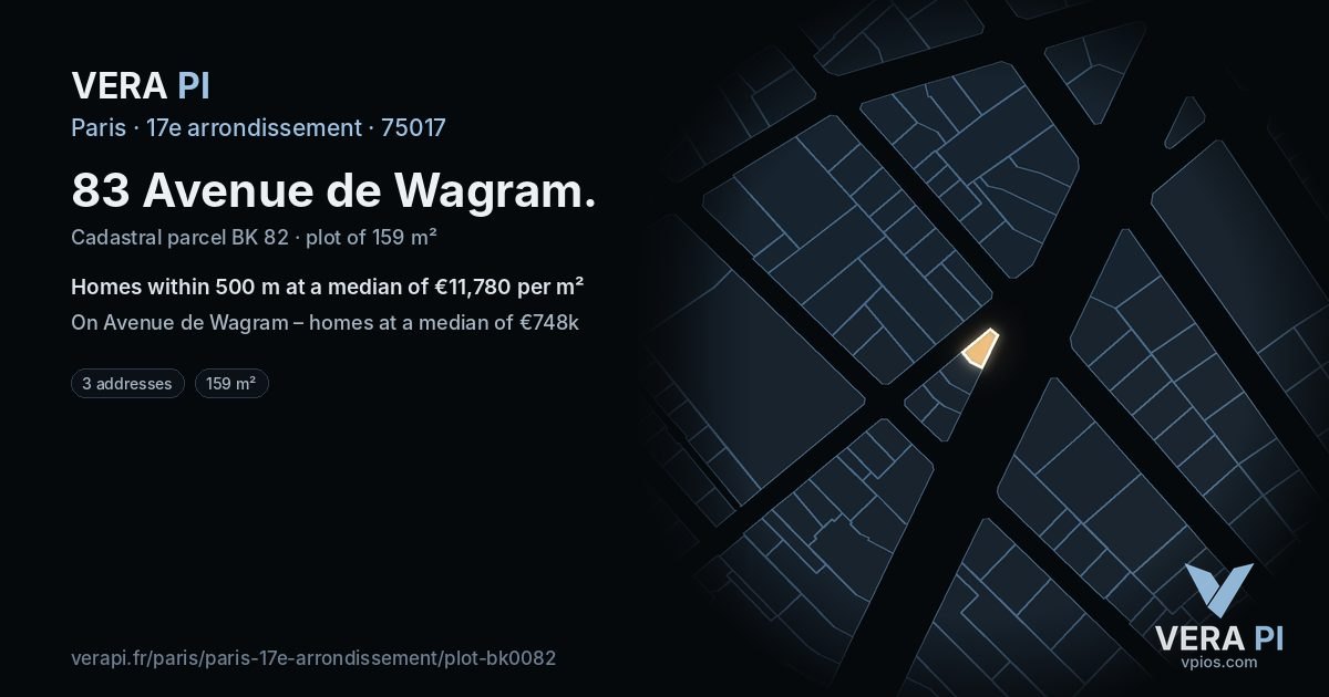 83 Avenue de Wagram, 17e arrondissement at night – the plot lit, the parcels around coloured by the prices near them