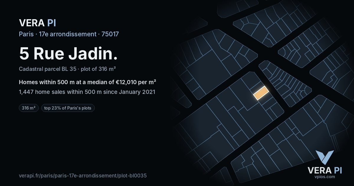 5 Rue Jadin, 17e arrondissement at night – the plot lit, the parcels around coloured by the prices near them