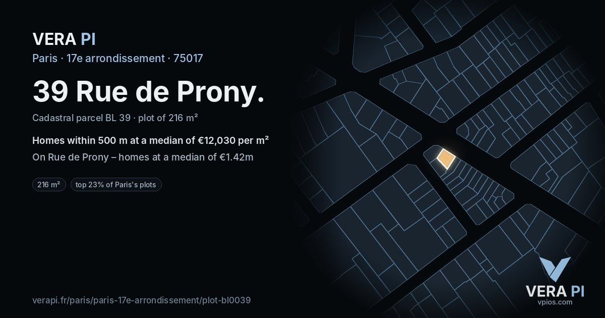 39 Rue de Prony, 17e arrondissement at night – the plot lit, the parcels around coloured by the prices near them