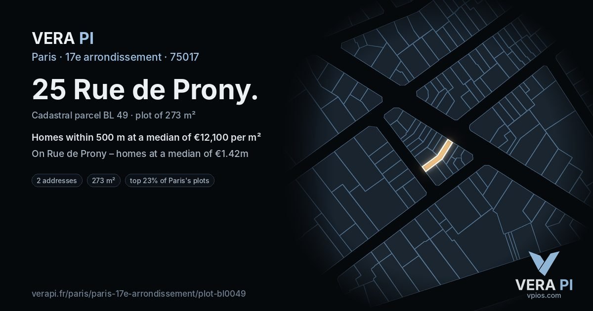 25 Rue de Prony, 17e arrondissement at night – the plot lit, the parcels around coloured by the prices near them