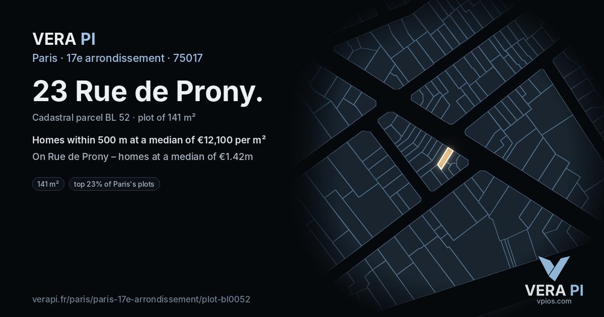 23 Rue de Prony, 17e arrondissement at night – the plot lit, the parcels around coloured by the prices near them