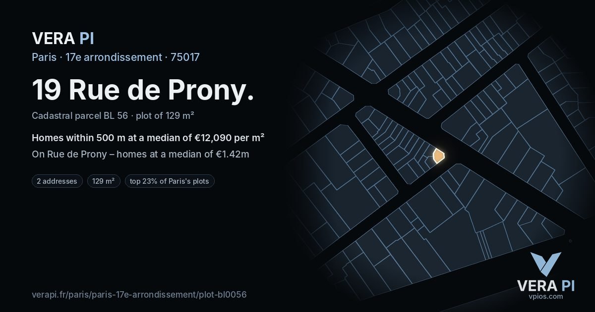 19 Rue de Prony, 17e arrondissement at night – the plot lit, the parcels around coloured by the prices near them