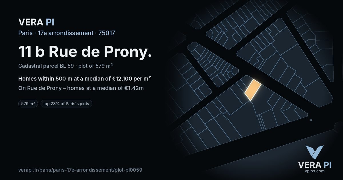 11 b Rue de Prony, 17e arrondissement at night – the plot lit, the parcels around coloured by the prices near them