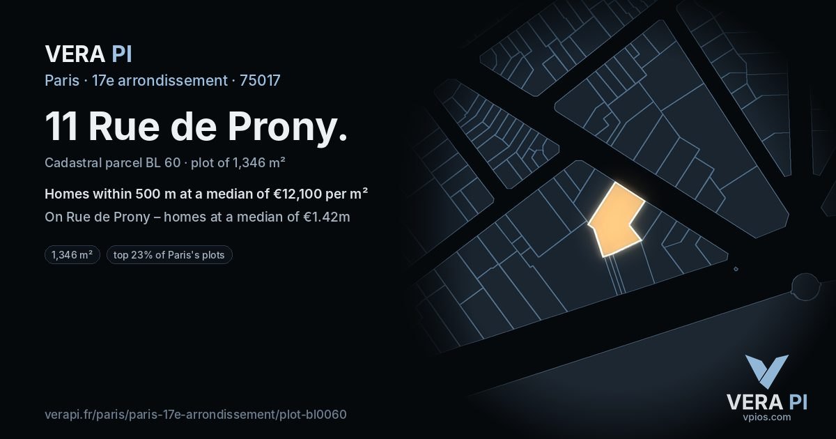 11 Rue de Prony, 17e arrondissement at night – the plot lit, the parcels around coloured by the prices near them