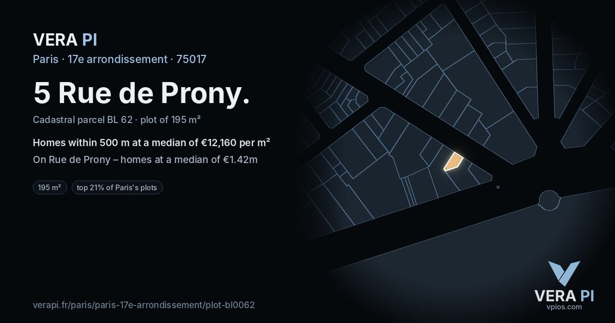 5 Rue de Prony, 17e arrondissement at night – the plot lit, the parcels around coloured by the prices near them