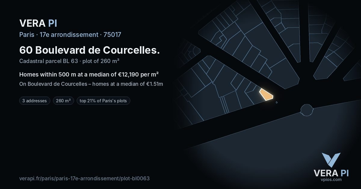 60 Boulevard de Courcelles, 17e arrondissement at night – the plot lit, the parcels around coloured by the prices near them