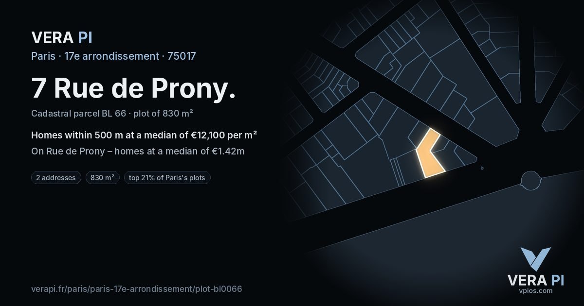 7 Rue de Prony, 17e arrondissement at night – the plot lit, the parcels around coloured by the prices near them