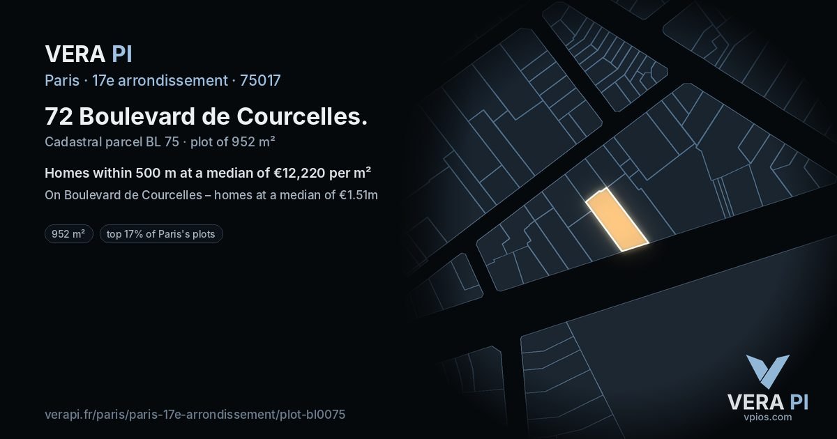 72 Boulevard de Courcelles, 17e arrondissement at night – the plot lit, the parcels around coloured by the prices near them