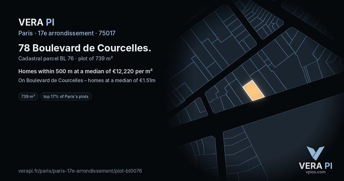 78 Boulevard de Courcelles, 17e arrondissement at night – the plot lit, the parcels around coloured by the prices near them