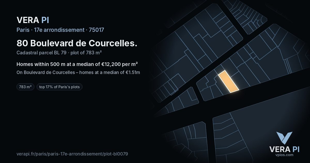 80 Boulevard de Courcelles, 17e arrondissement at night – the plot lit, the parcels around coloured by the prices near them