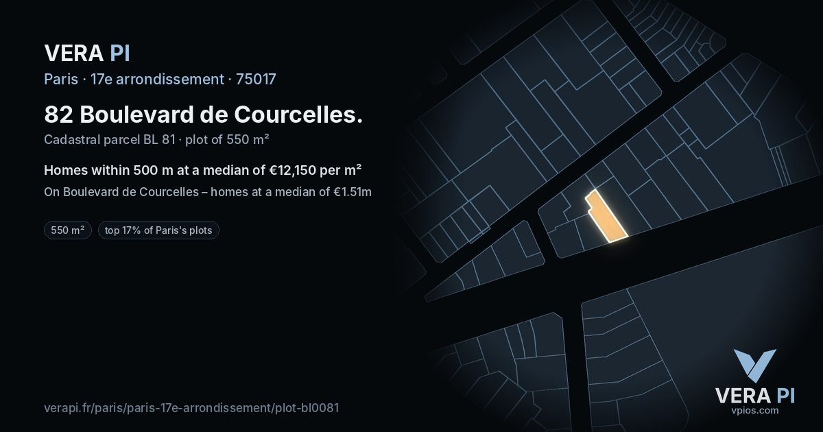 82 Boulevard de Courcelles, 17e arrondissement at night – the plot lit, the parcels around coloured by the prices near them