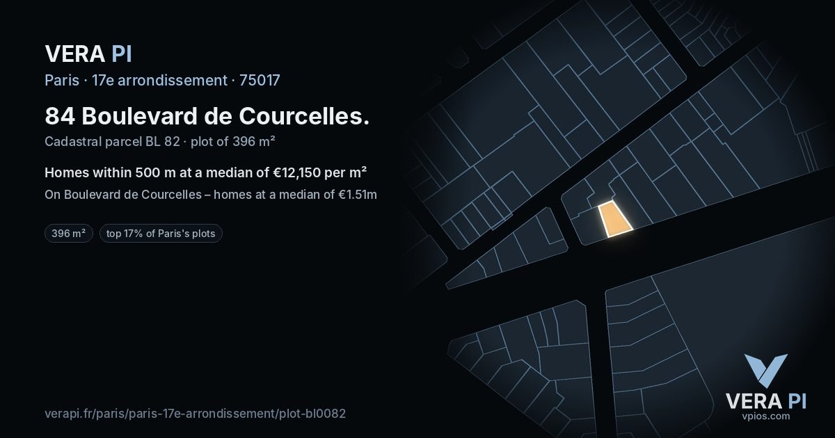 84 Boulevard de Courcelles, 17e arrondissement at night – the plot lit, the parcels around coloured by the prices near them