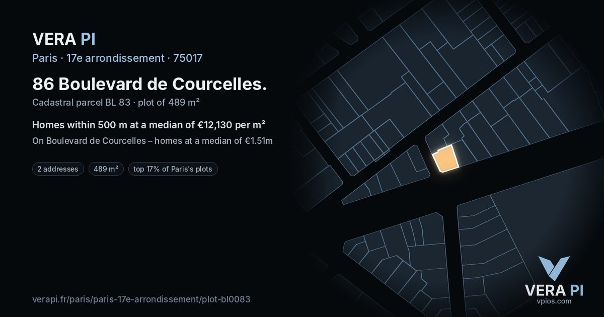 86 Boulevard de Courcelles, 17e arrondissement at night – the plot lit, the parcels around coloured by the prices near them