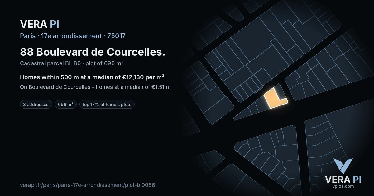 88 Boulevard de Courcelles, 17e arrondissement at night – the plot lit, the parcels around coloured by the prices near them
