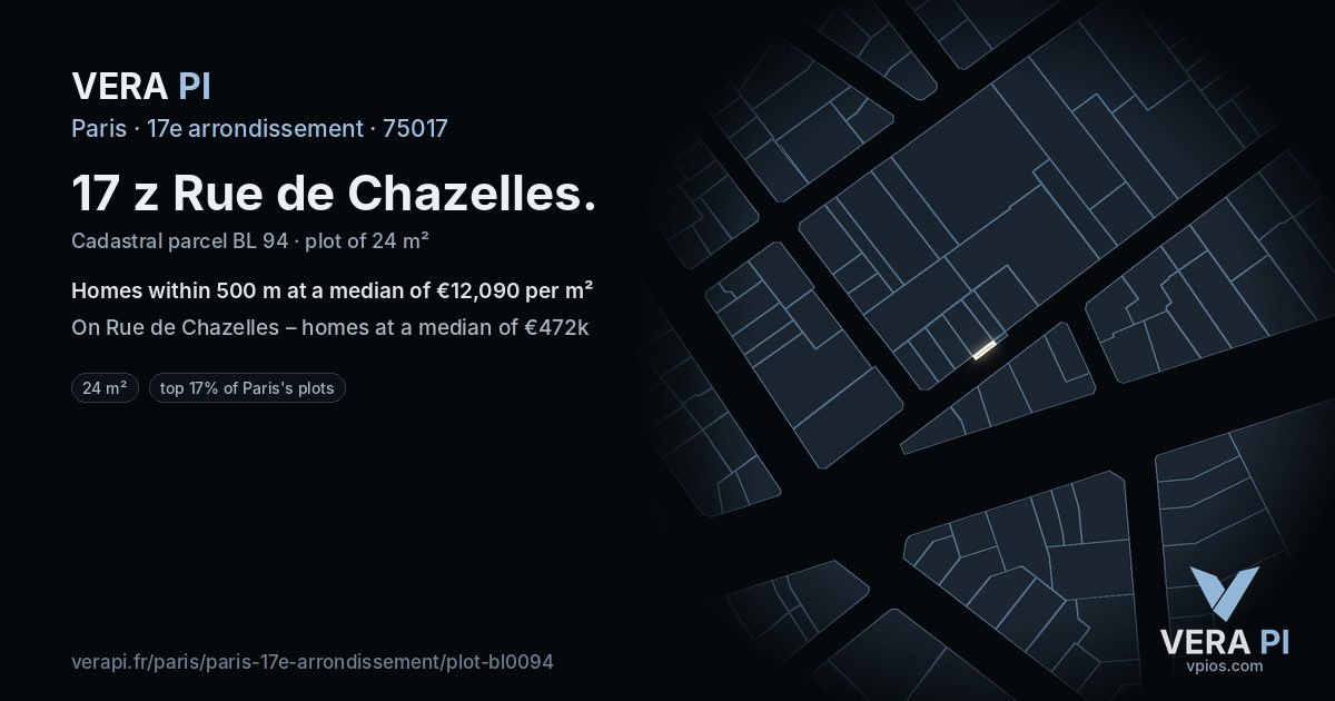 17 z Rue de Chazelles, 17e arrondissement at night – the plot lit, the parcels around coloured by the prices near them