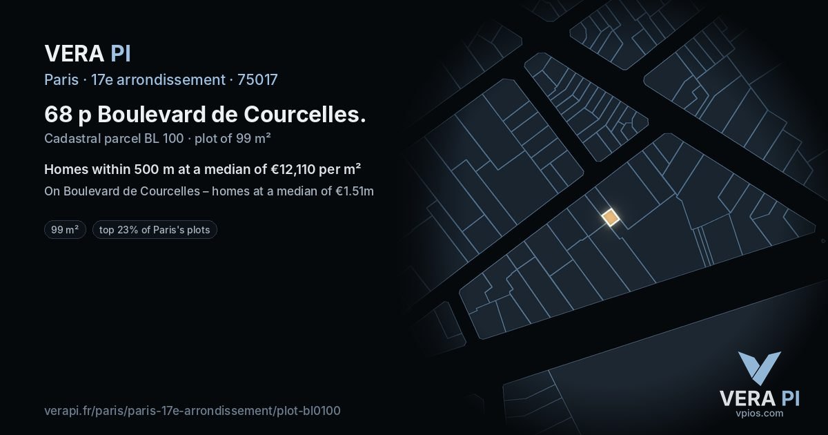 68 p Boulevard de Courcelles, 17e arrondissement at night – the plot lit, the parcels around coloured by the prices near them