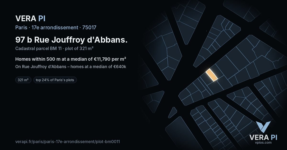97 b Rue Jouffroy d'Abbans, 17e arrondissement at night – the plot lit, the parcels around coloured by the prices near them