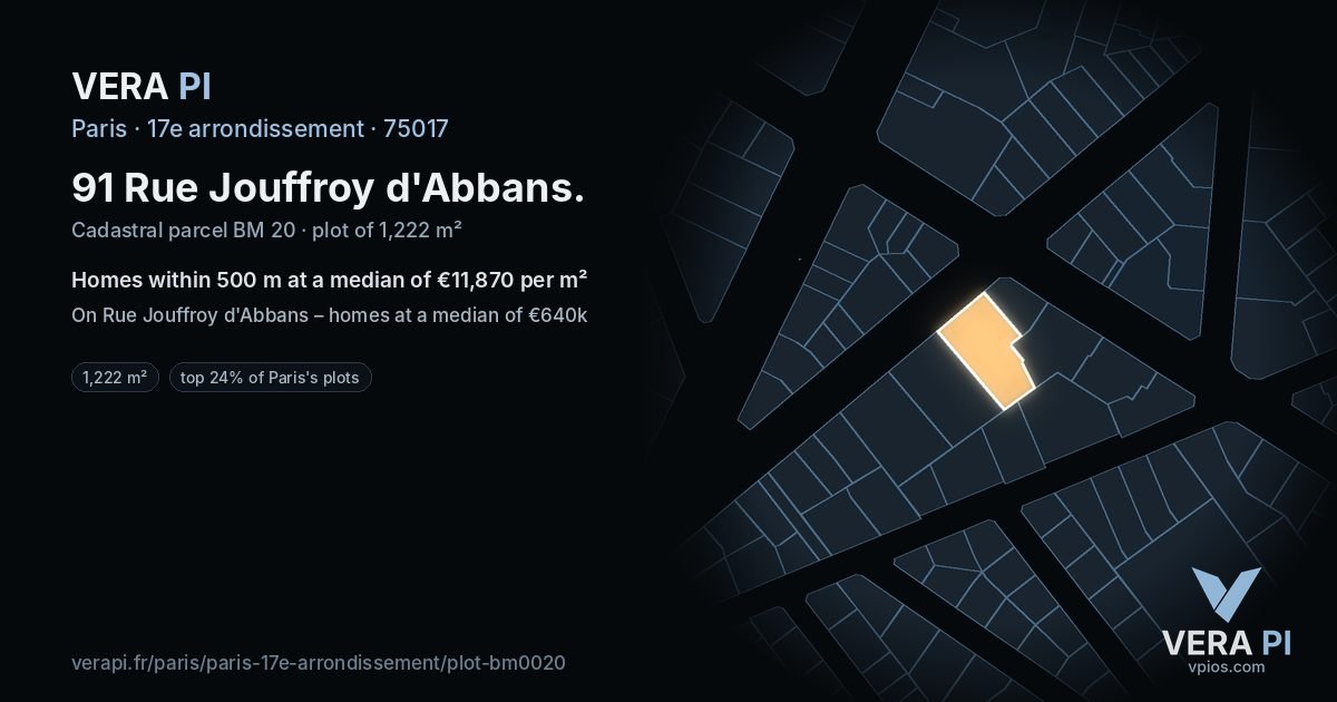 91 Rue Jouffroy d'Abbans, 17e arrondissement at night – the plot lit, the parcels around coloured by the prices near them