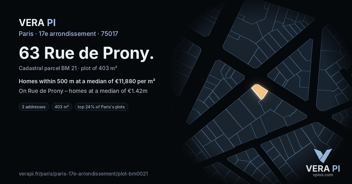 63 Rue de Prony, 17e arrondissement at night – the plot lit, the parcels around coloured by the prices near them