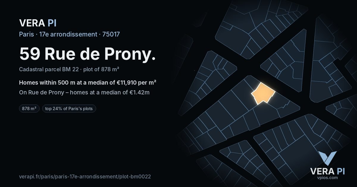 59 Rue de Prony, 17e arrondissement at night – the plot lit, the parcels around coloured by the prices near them