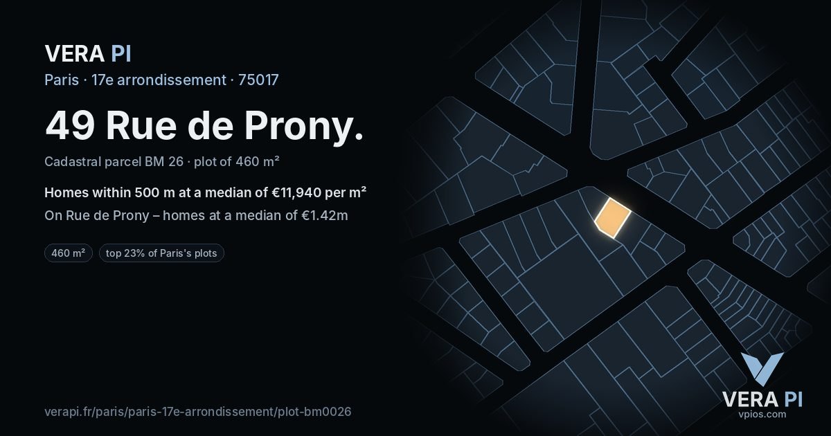 49 Rue de Prony, 17e arrondissement at night – the plot lit, the parcels around coloured by the prices near them