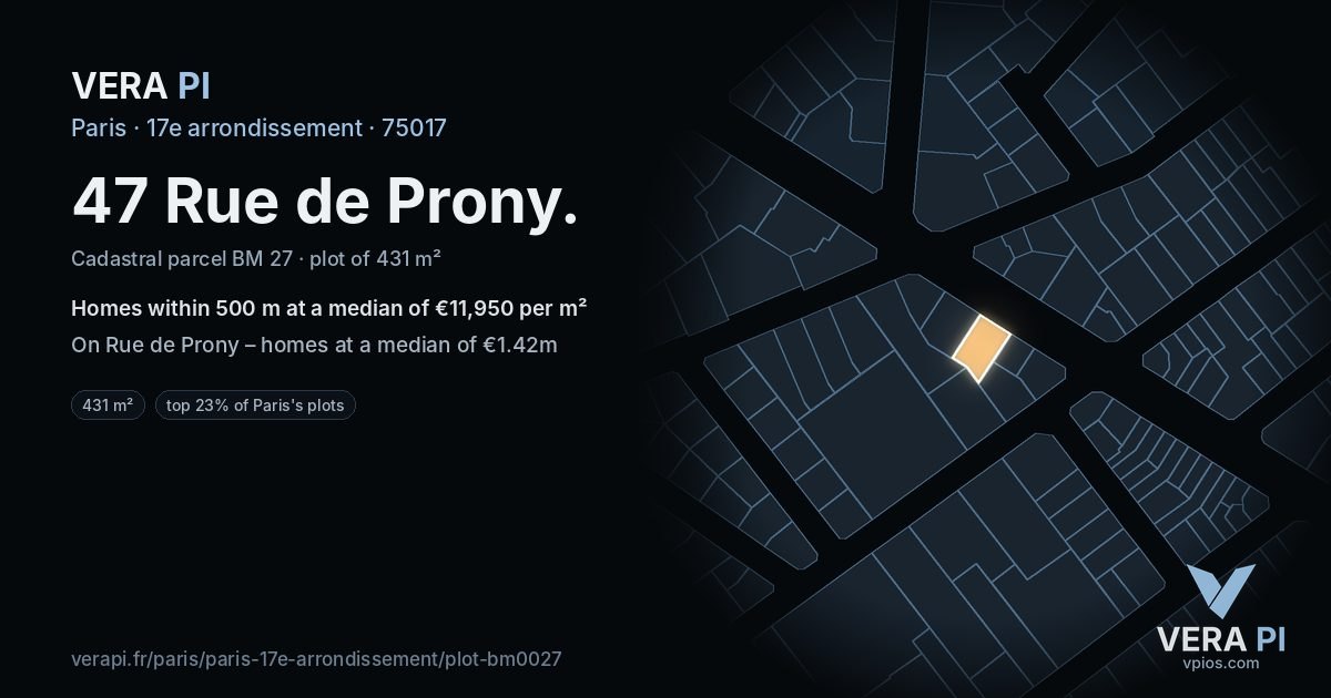 47 Rue de Prony, 17e arrondissement at night – the plot lit, the parcels around coloured by the prices near them