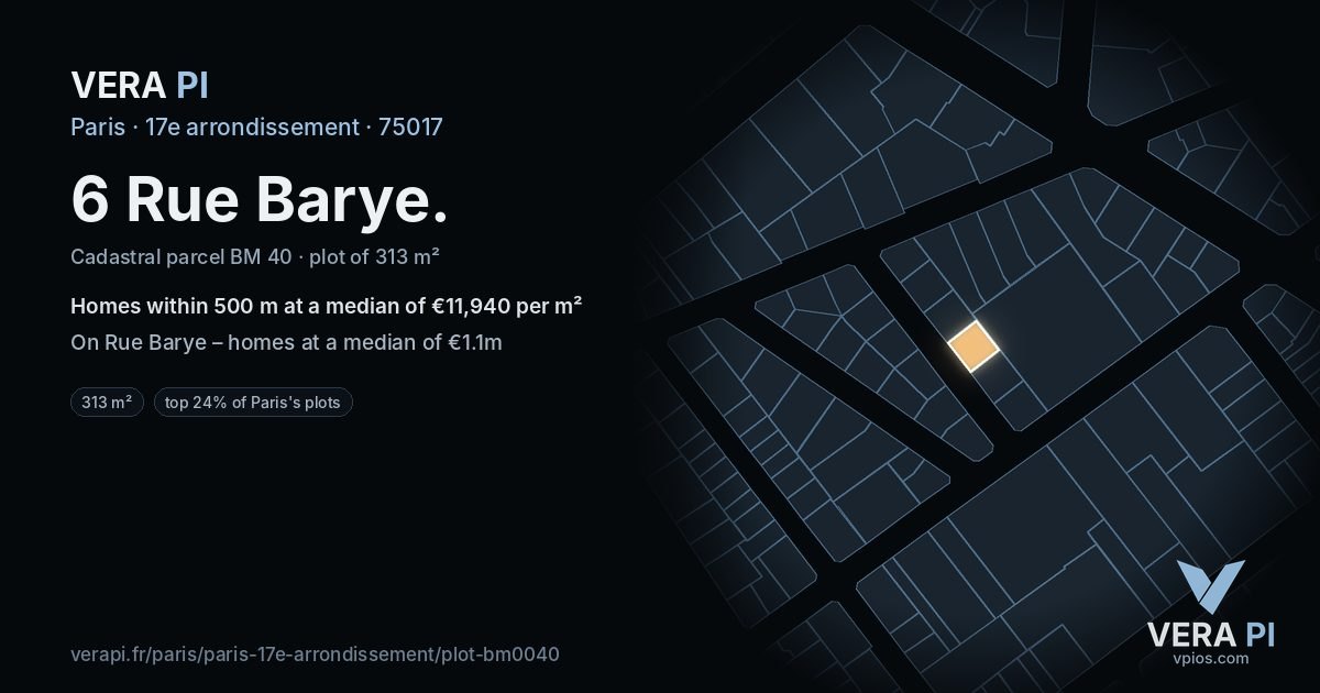 6 Rue Barye, 17e arrondissement at night – the plot lit, the parcels around coloured by the prices near them