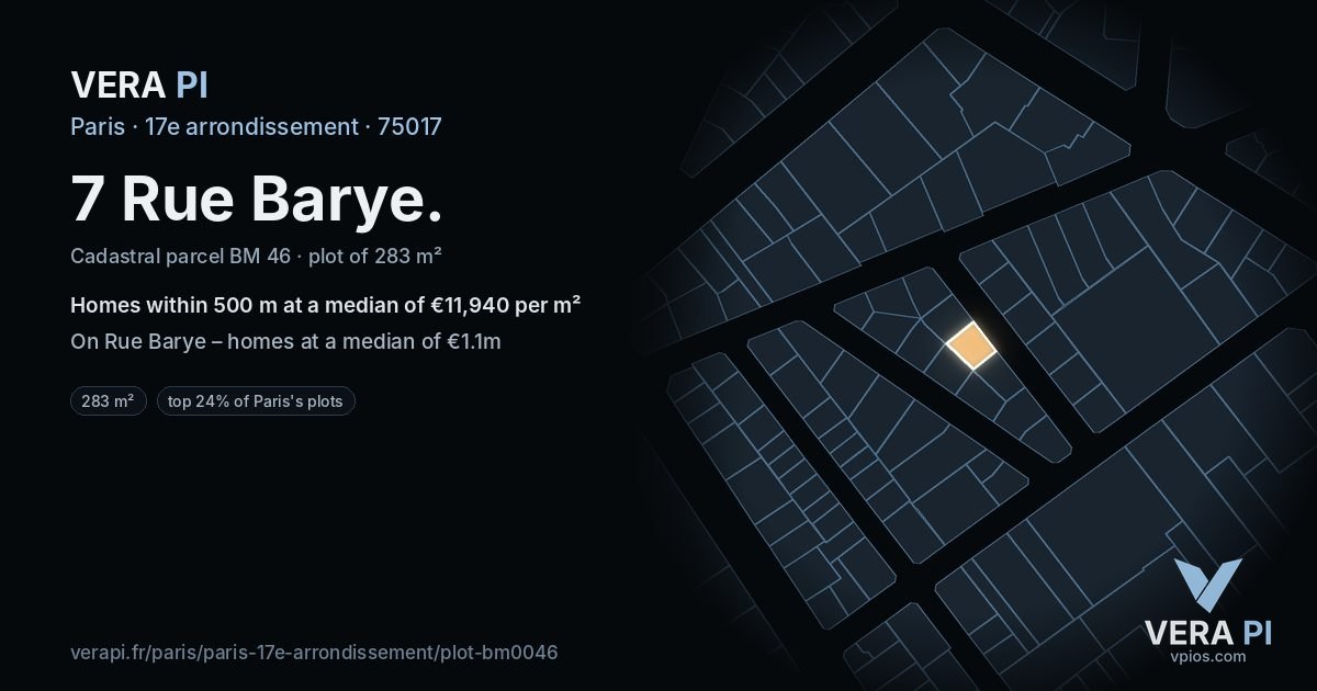 7 Rue Barye, 17e arrondissement at night – the plot lit, the parcels around coloured by the prices near them