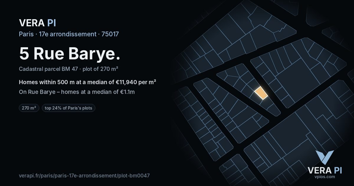 5 Rue Barye, 17e arrondissement at night – the plot lit, the parcels around coloured by the prices near them