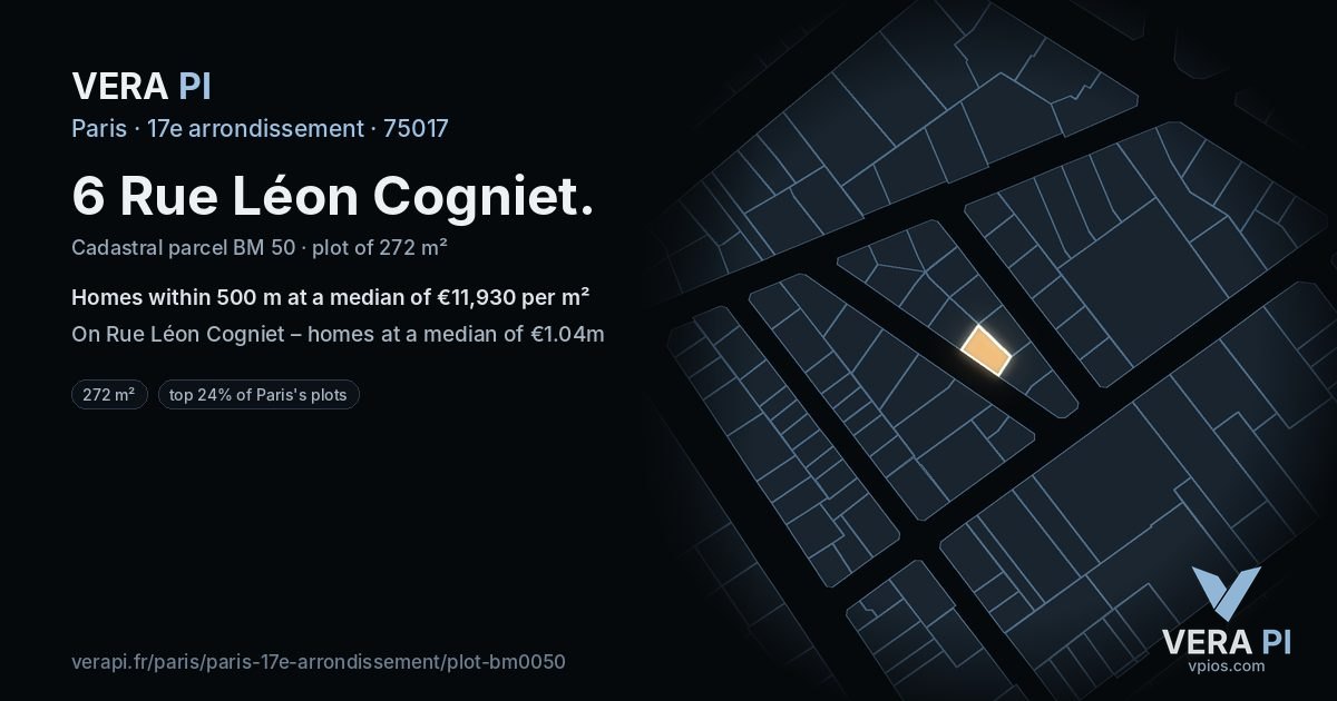 6 Rue Léon Cogniet, 17e arrondissement at night – the plot lit, the parcels around coloured by the prices near them