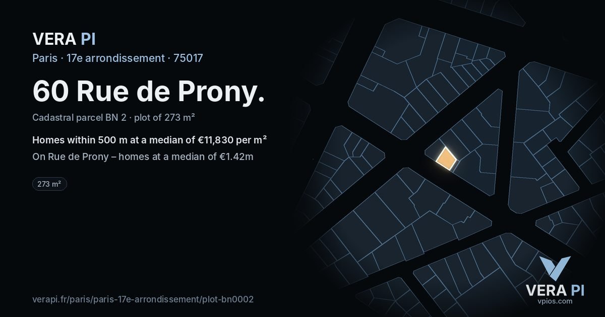 60 Rue de Prony, 17e arrondissement at night – the plot lit, the parcels around coloured by the prices near them