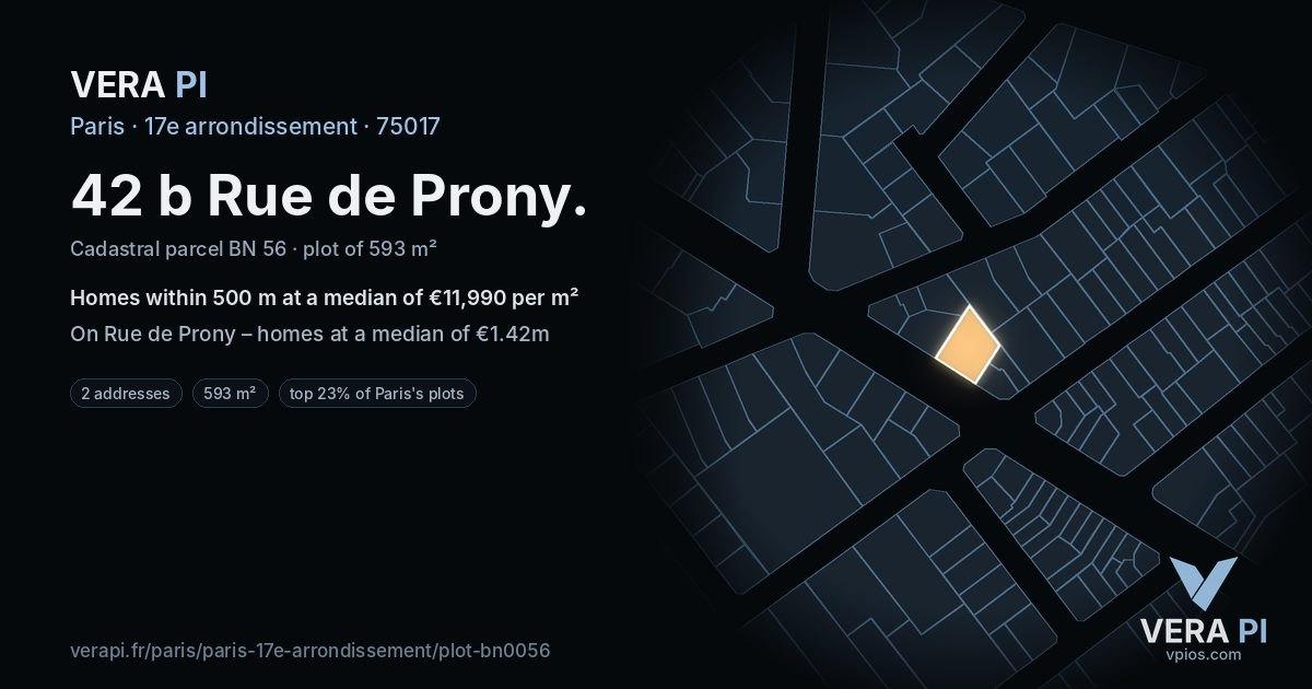42 b Rue de Prony, 17e arrondissement at night – the plot lit, the parcels around coloured by the prices near them