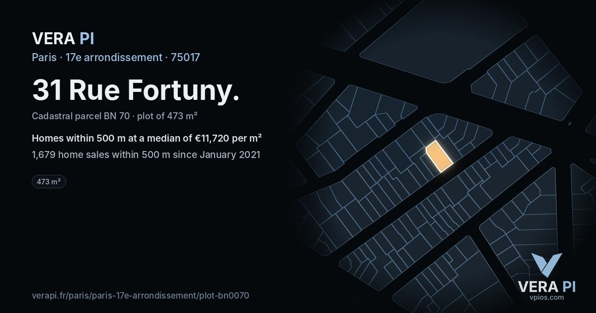 31 Rue Fortuny, 17e arrondissement at night – the plot lit, the parcels around coloured by the prices near them