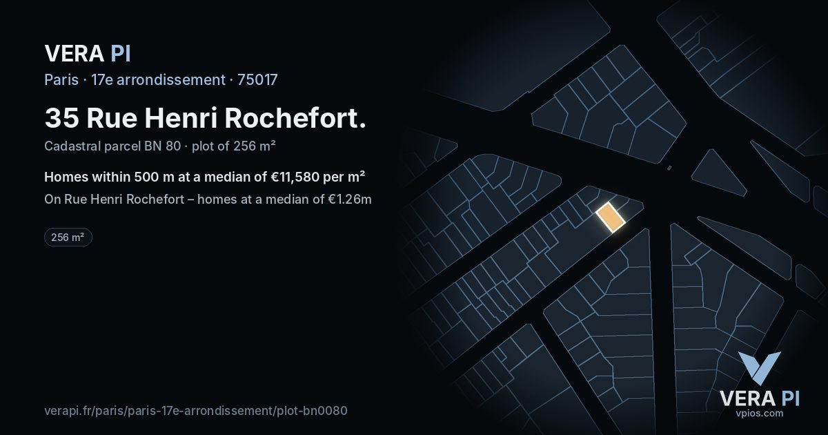 35 Rue Henri Rochefort, 17e arrondissement at night – the plot lit, the parcels around coloured by the prices near them