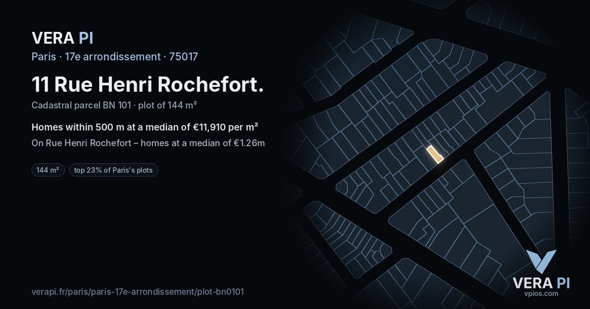11 Rue Henri Rochefort, 17e arrondissement at night – the plot lit, the parcels around coloured by the prices near them