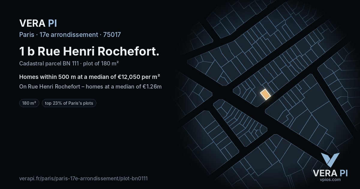 1 b Rue Henri Rochefort, 17e arrondissement at night – the plot lit, the parcels around coloured by the prices near them