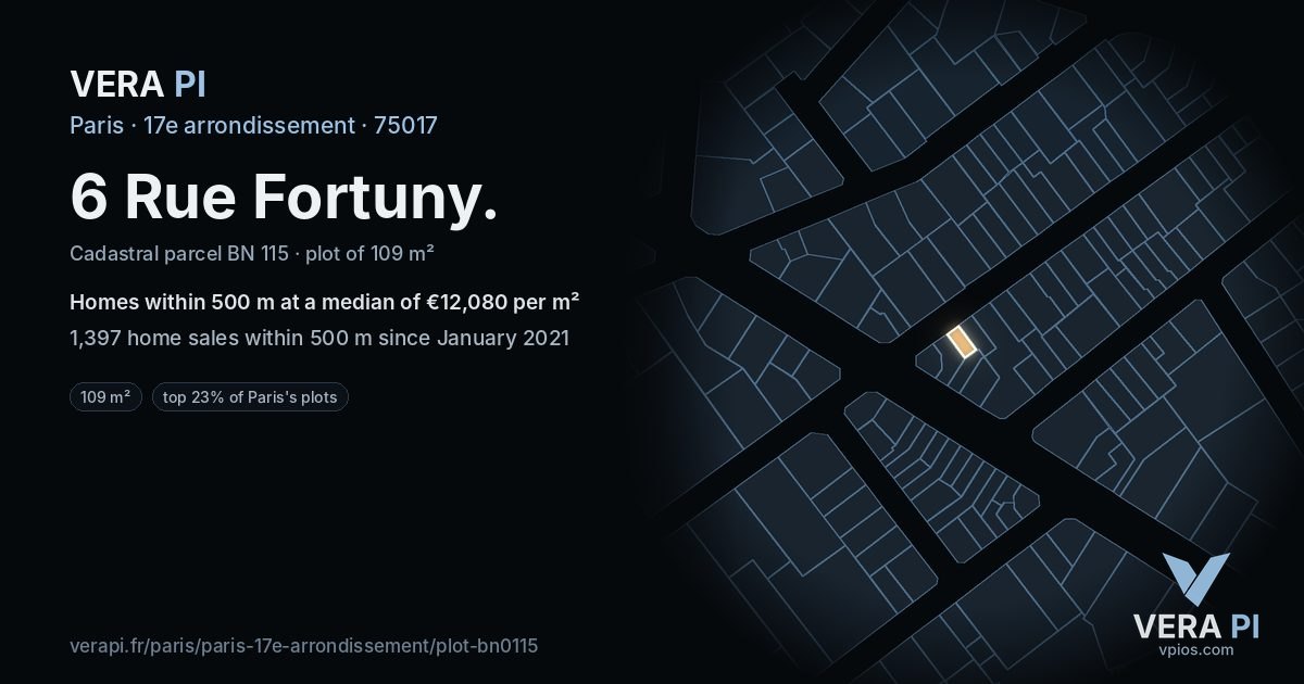 6 Rue Fortuny, 17e arrondissement at night – the plot lit, the parcels around coloured by the prices near them
