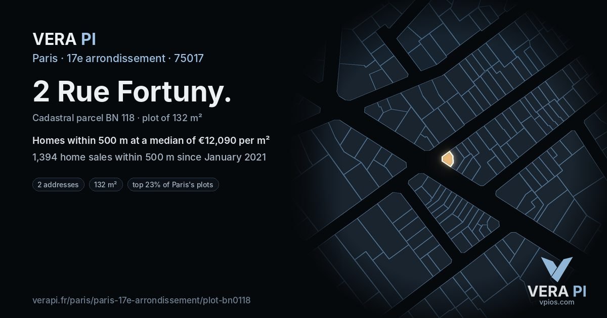 2 Rue Fortuny, 17e arrondissement at night – the plot lit, the parcels around coloured by the prices near them