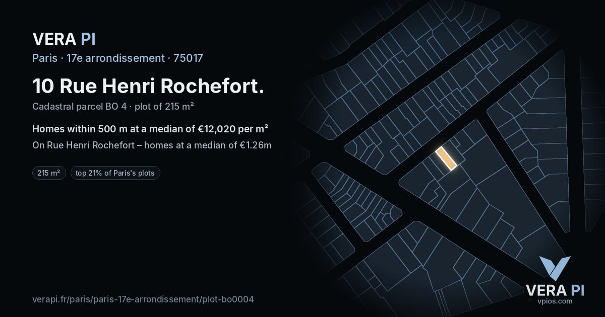 10 Rue Henri Rochefort, 17e arrondissement at night – the plot lit, the parcels around coloured by the prices near them