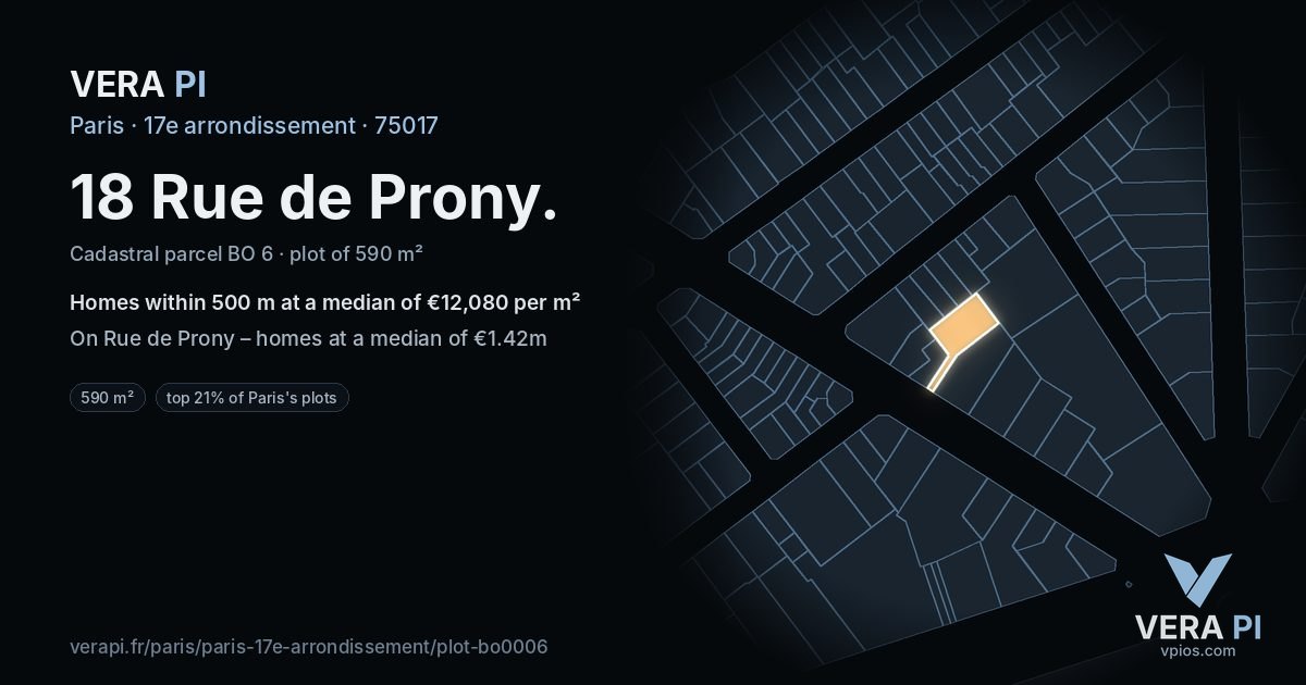 18 Rue de Prony, 17e arrondissement at night – the plot lit, the parcels around coloured by the prices near them
