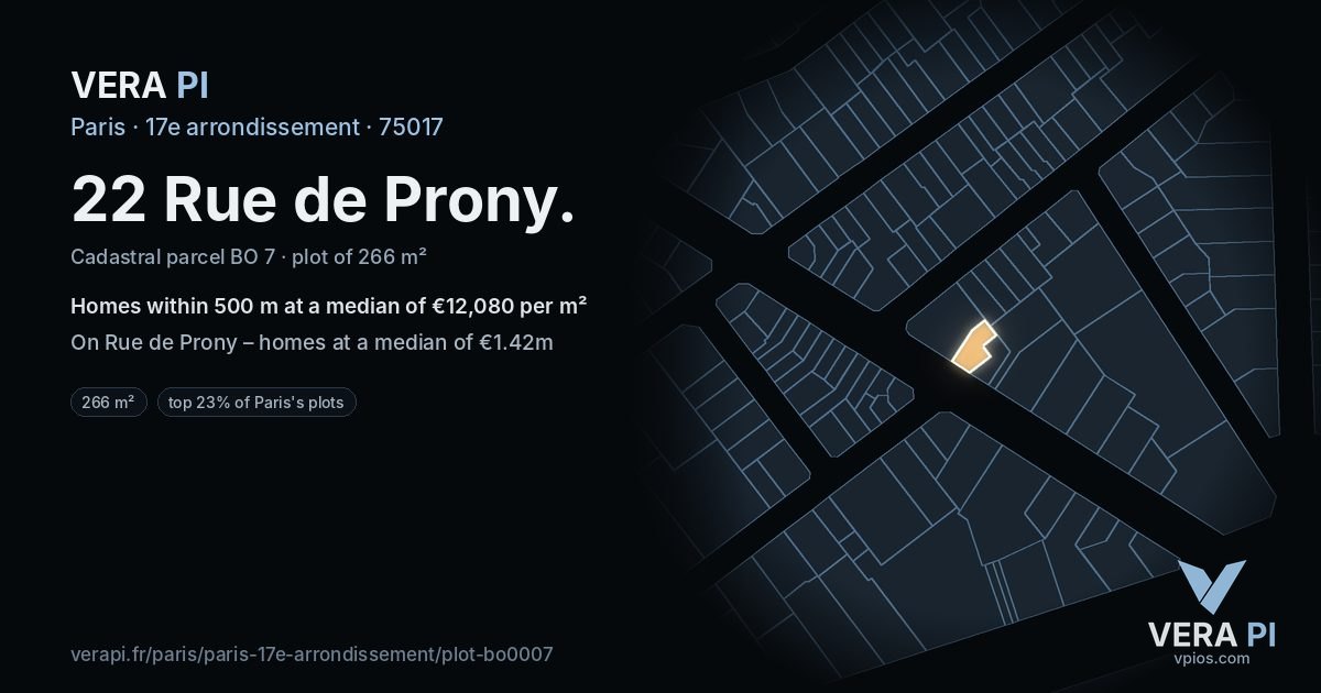 22 Rue de Prony, 17e arrondissement at night – the plot lit, the parcels around coloured by the prices near them