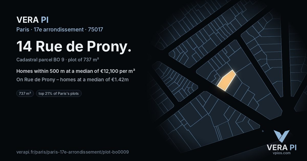 14 Rue de Prony, 17e arrondissement at night – the plot lit, the parcels around coloured by the prices near them