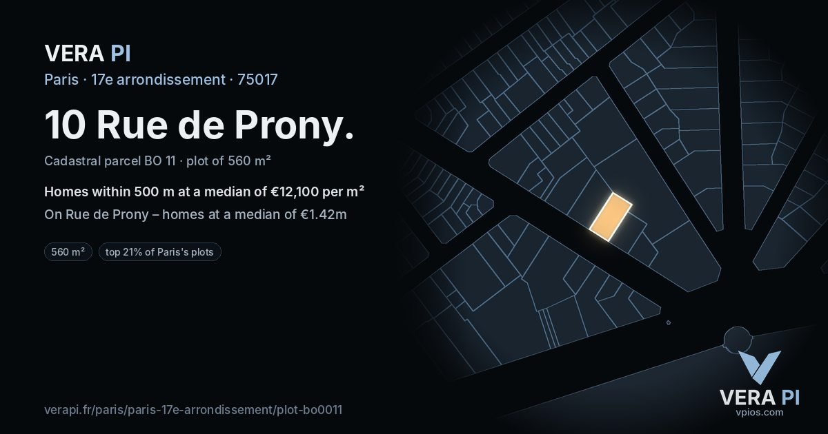 10 Rue de Prony, 17e arrondissement at night – the plot lit, the parcels around coloured by the prices near them