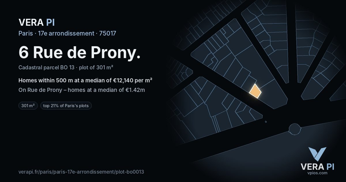 6 Rue de Prony, 17e arrondissement at night – the plot lit, the parcels around coloured by the prices near them