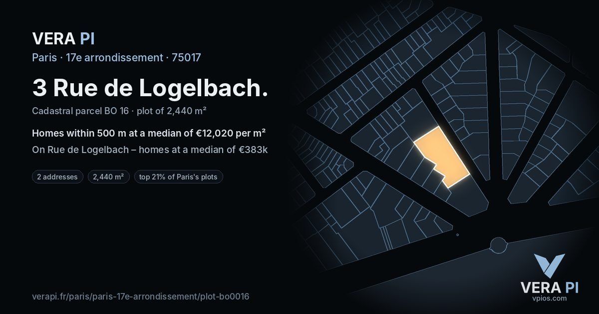3 Rue de Logelbach, 17e arrondissement at night – the plot lit, the parcels around coloured by the prices near them